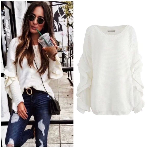 Sweaters - SOLD OUT Ivory Ruffled Sleeve Knit One Size Sweater